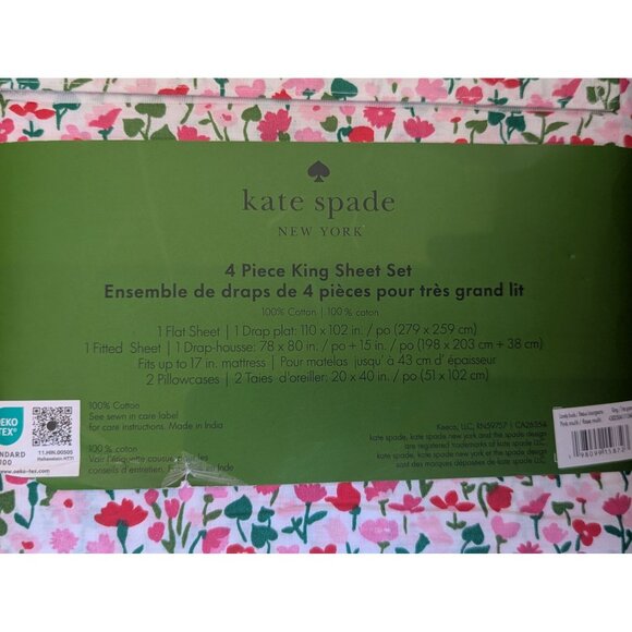 Kate Spade King 4-Piece Sheet Set - Lovely Buds Print - 100% Cotton - Picture 5 of 6